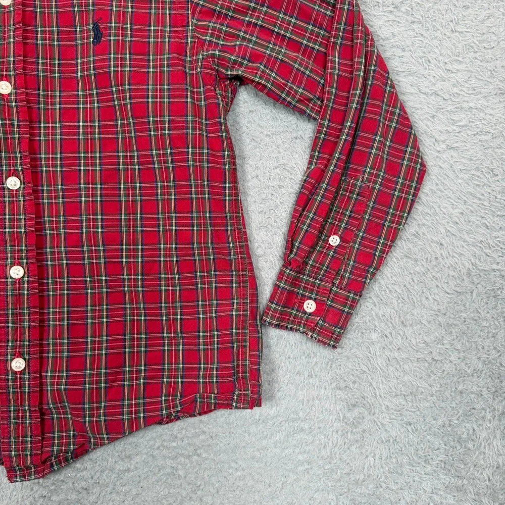 Ralph Lauren Kids Red Plaid Button Down Shirt Sz 6 Long Sleeve Cotton Pony Logo